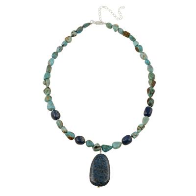 Denim Lapis & Created Turquoise Necklace w/ Dangling Stone