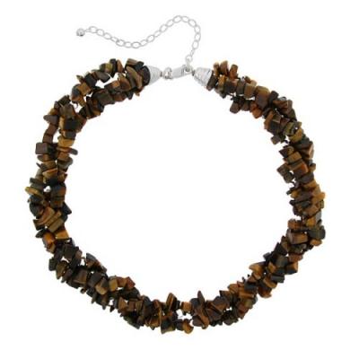 Sterling Silver 3 Strand Tigers Eye Chip & Bead Necklace
