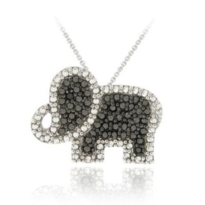 Sterling Silver Black Diamond Accent Elephant Pendant