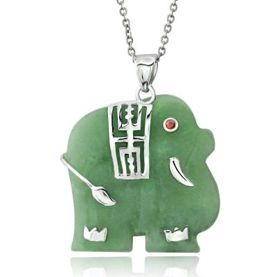 Sterling Silver and Green Chinese Jade Longevity Elephant Pendant