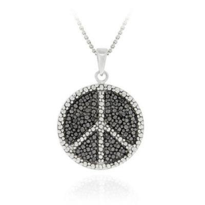 Sterling Silver Black Diamond Accent Peace Sign Disc Pendant