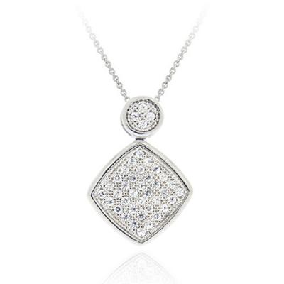 Sterling Silver CZ Micro Pave Square Pendant