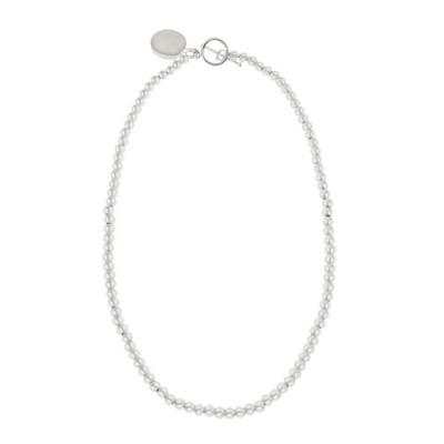 18 inch Sterling Silver Beaded  Oval  Charm Necklace