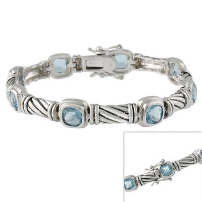 Sterling Silver Designer-Inspired Blue CZ Link Bracelet
