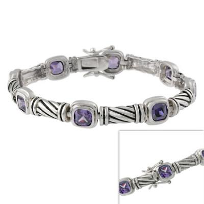 Sterling Silver Designer-Inspired Purple CZ Link Bracelet