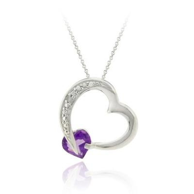 Sterling Silver Amethyst & Diamond Accent Floating Open Heart Pendant