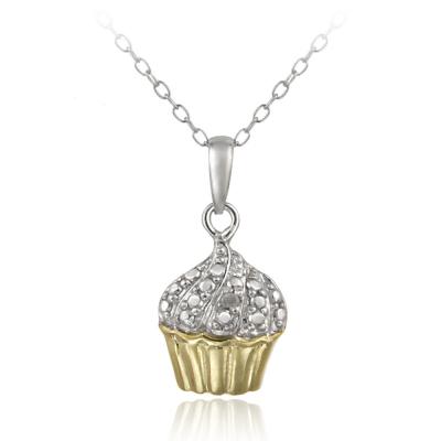 Sterling Silver Two Tone Diamond Accent Cupcake Necklace
