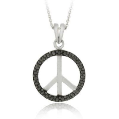 Sterling Silver Black Diamond Accent Peace Sign Pendant