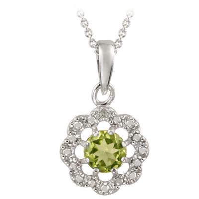 Sterling Silver Peridot & Diamond Accent Flower Pendant