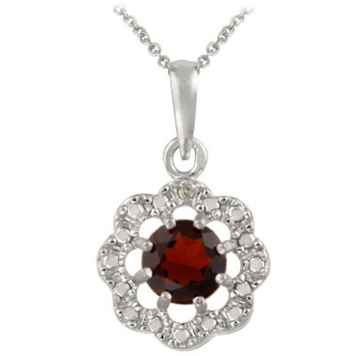 Sterling Silver Garnet & Diamond Accent Flower Pendant