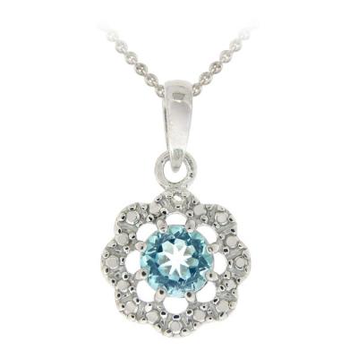 Sterling Silver Blue Topaz & Diamond Accent Flower Pendant
