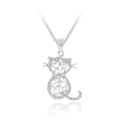 Sterling Silver Diamond Accent Filigree Cat Pendant
