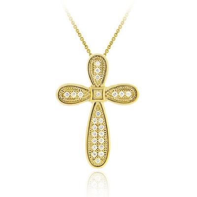 18K Gold over Sterling Silver CZ Micro Pave Cross Pendant