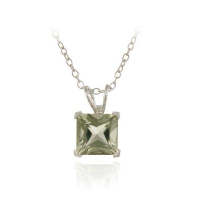 Sterling Silver 1.65ct. TGW Green Amethyst 7mm Square Solitaire Pendant, 18'