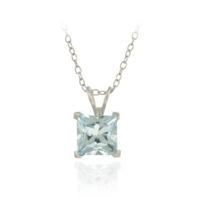 Sterling Silver 2.15ct TGW Blue Topaz 7mm Square Solitaire Pendant, 18'