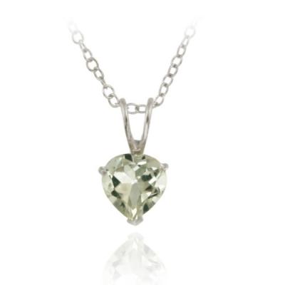 Sterling Silver 1.1ct. TGW Green Amethyst 7mm Heart Solitaire Pendant, 18'
