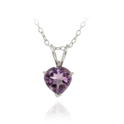Sterling Silver 1.1ct. TGW Amethyst 7mm Heart Solitaire Pendant, 18'