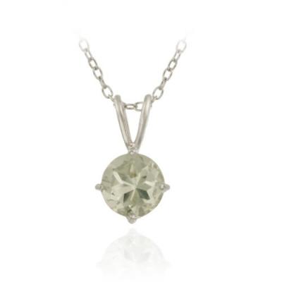 Sterling Silver 1.2ct. TGW Green Amethyst 7mm Round Solitaire Pendant, 18'
