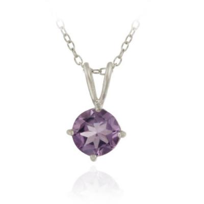 Sterling Silver 1.2ct TGW Amethyst 7mm Round Solitaire Pendant, 18'