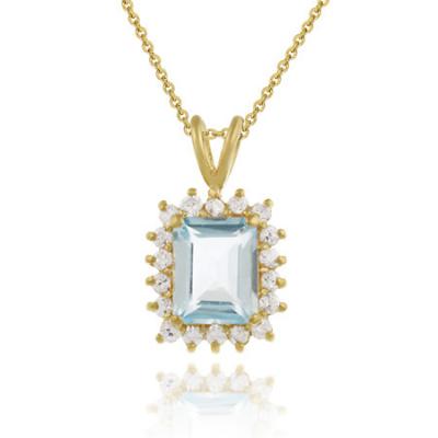 18K Gold over Sterling Silver 2.75ct Blue Topaz & CZ Rectangle Pendant
