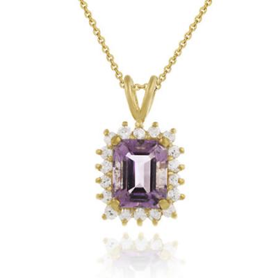 18K Gold over Sterling Silver 2ct Amethyst & CZ Rectangle Pendant
