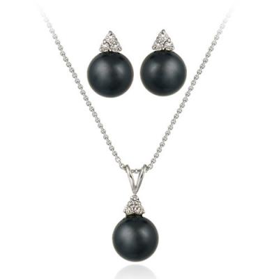 Sterling Silver Simulated Gray Pearl w/ CZ Pendant & Earrings Set