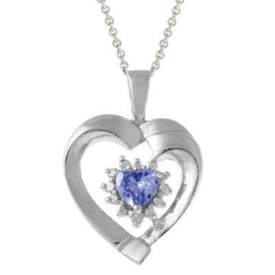 Sterling Silver Diamond Accent & Tanzanite CZ Heart Pendant