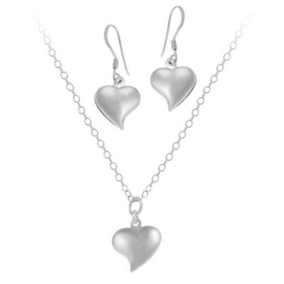 Sterling Silver Classic Heart Pendant & Dangling Earrings Set