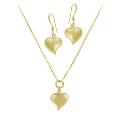 18K Gold over Sterling Silver Classic Heart Pendant & Dangling Earrings Set