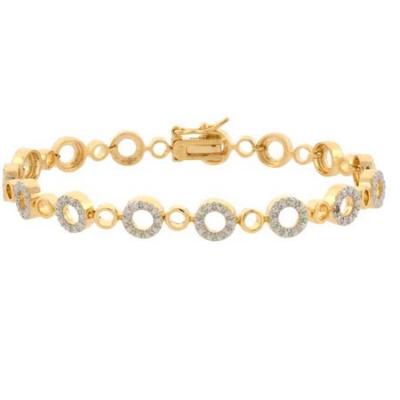 18k Gold over Silver Diamond Accent Circle Link Bracelet