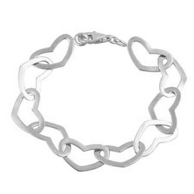 Sterling Silver Polished Linked Hearts Bracelet