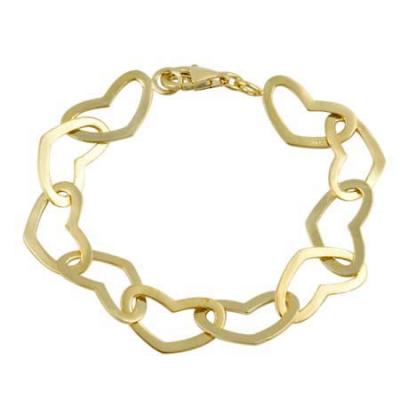 18k Gold over Silver Polished Heart Link Bracelet
