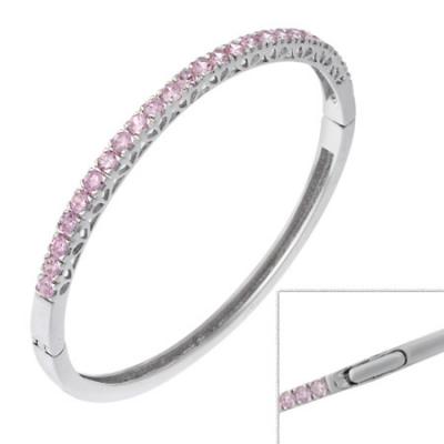 Sterling Silver & Pink CZ Classic Bangle
