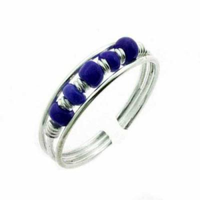 Sterling Silver and Dark Blue Bead Toe Ring