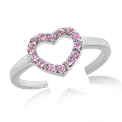 Sterling Silver Pink CZ Heart Toe Ring