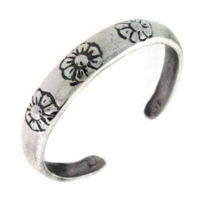 Sterling Silver etched Daisy Flower adjustable Toe Ring