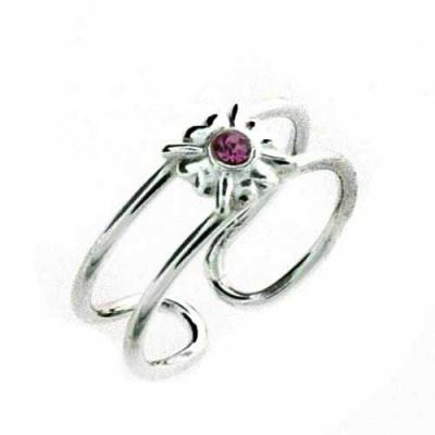 Sterling Silver Flower Toe Ring with Pink Crystal