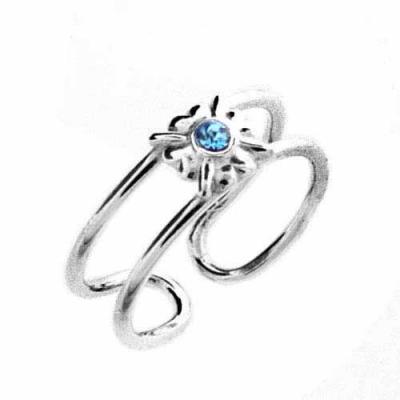 Sterling Silver Flower Toe Ring with Simulated Aquamarine CZ