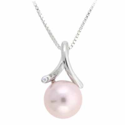 Sterling Silver Simulated Pink Pearl with CZ Twist Pendant