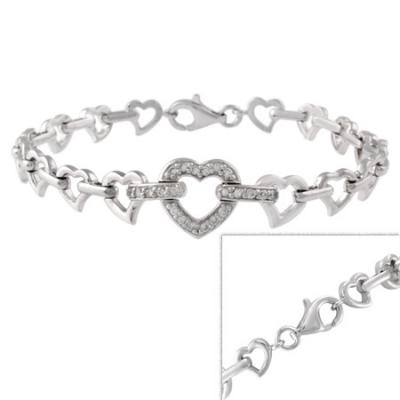 Sterling Silver CZ Heart Link Bracelet