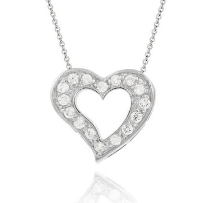Sterling Silver CZ Open Heart Slide Pendant