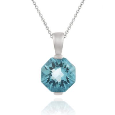 Sterling Silver 3.6ct Aquamarine CZ Octagon Solitaire Pendant