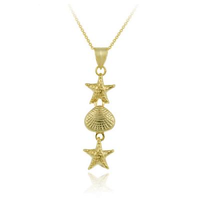 18K Gold over Sterling Silver Starfish and Seashell Pendant