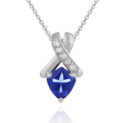 Sterling Silver 1.15ct Tanzanite CZ & Clear CZ Shield & X Pendant