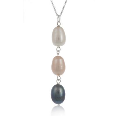 Sterling Silver Baroque Freshwater Cultured White, Pink, Peacock Pearl Drop Pendant
