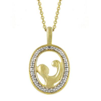 18k Gold over Sterling Silver Diamond Accent Mother & Baby Cameo Pendant