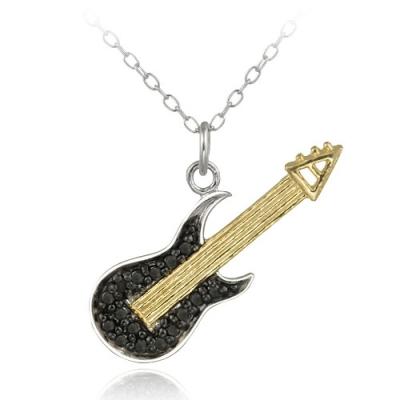 Sterling Silver Black Diamond Accent Guitar Necklace