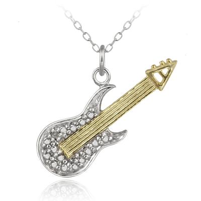 Sterling Silver Two Tone Diamond Accent Guitar Necklace