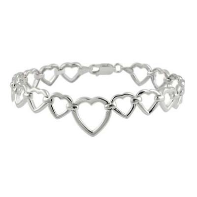 Sterling Silver Open Hearts Link Bracelet