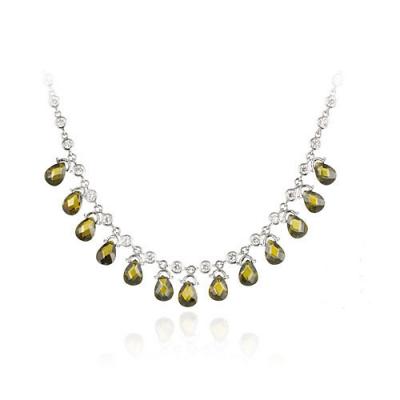 Sterling Silver CZ Necklace w/ Olive CZ Briolette Teardrops